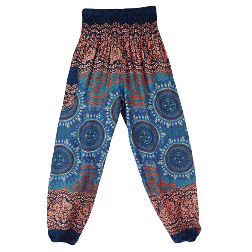Boho Pants Womens High Waist Cotton Trousers - Brown / one size