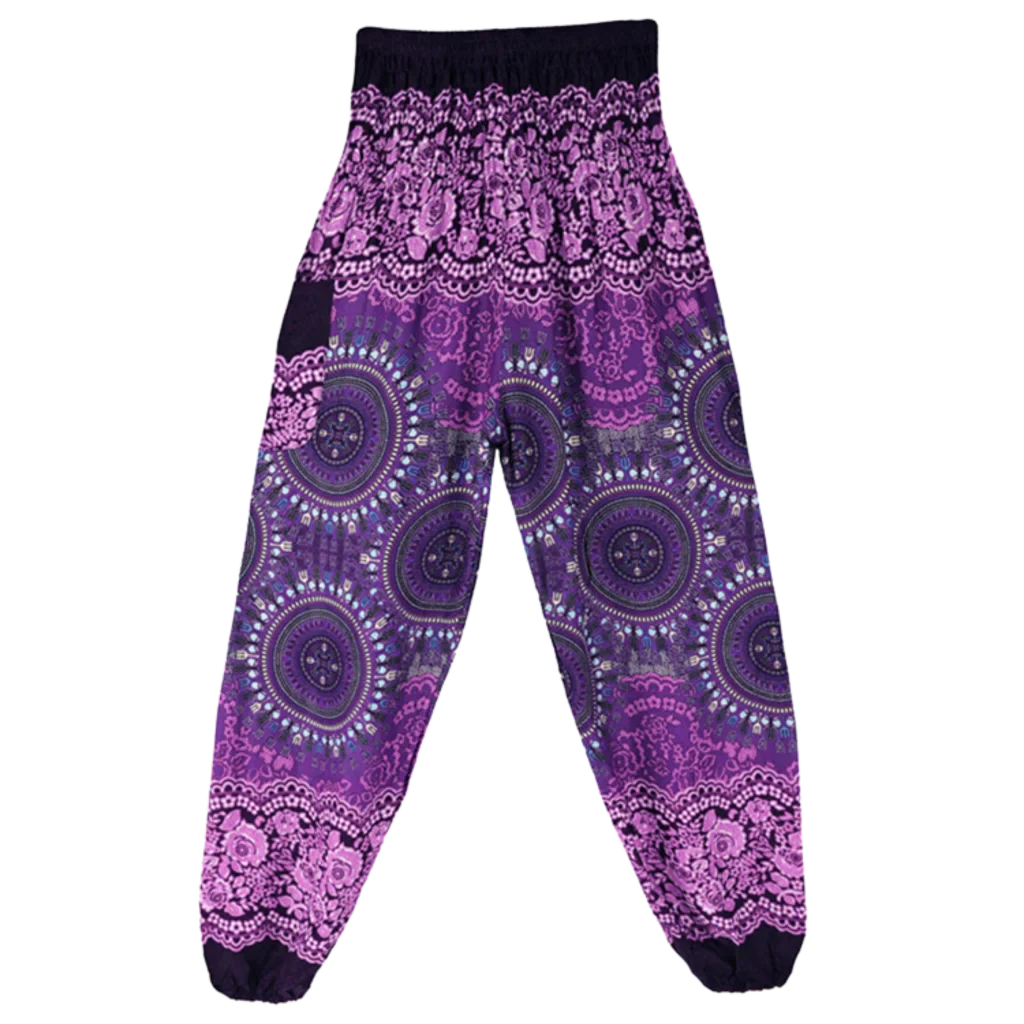 Boho Pants Womens High Waist Cotton Trousers - Rose Purple / one size