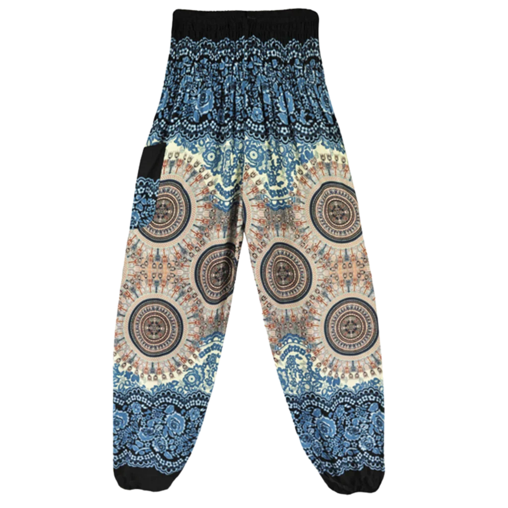 Boho Pants Womens High Waist Cotton Trousers - Silver Sand / one size
