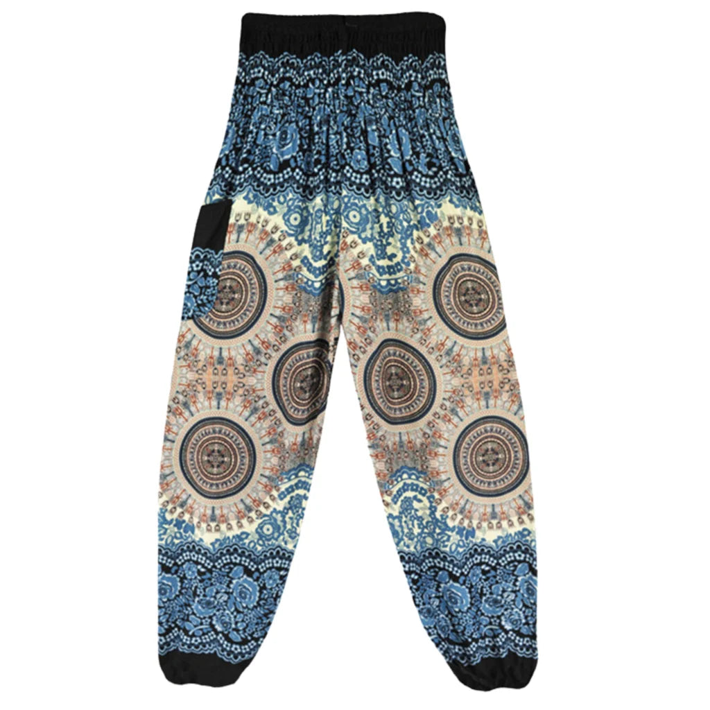Boho Pants Womens High Waist Cotton Trousers - Silver Sand / one size