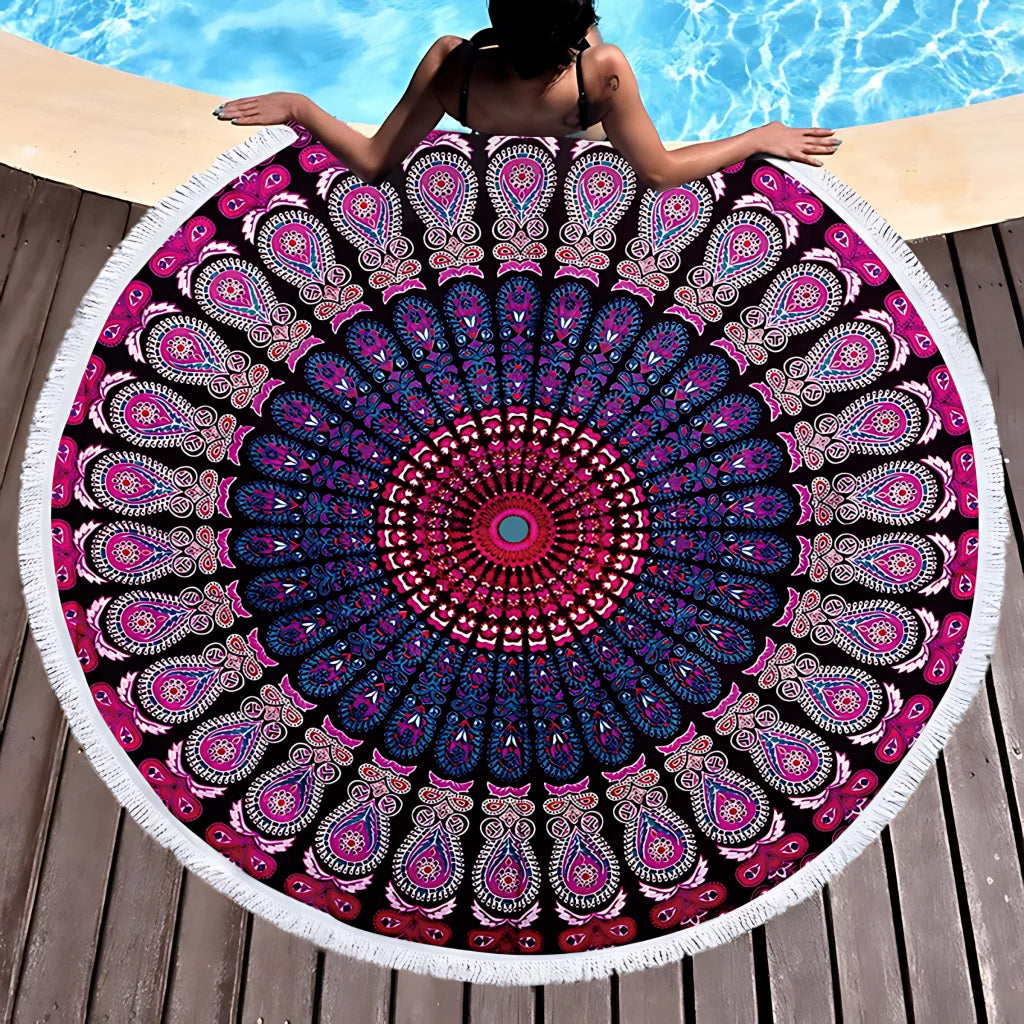 Boho Round Yoga Mat Carpet With Tassels - Style E / 150x150 cm
