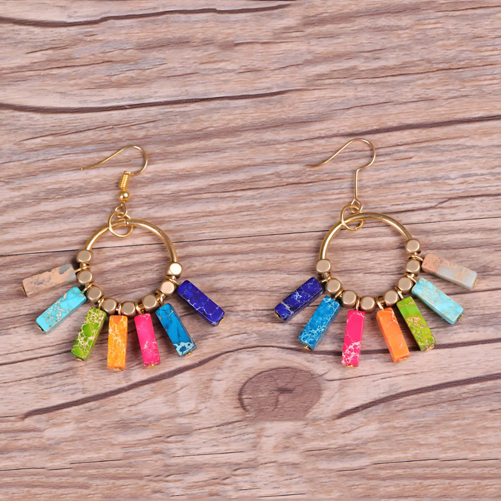Boho Seven Stone Chakra Earrings For Grounded Style