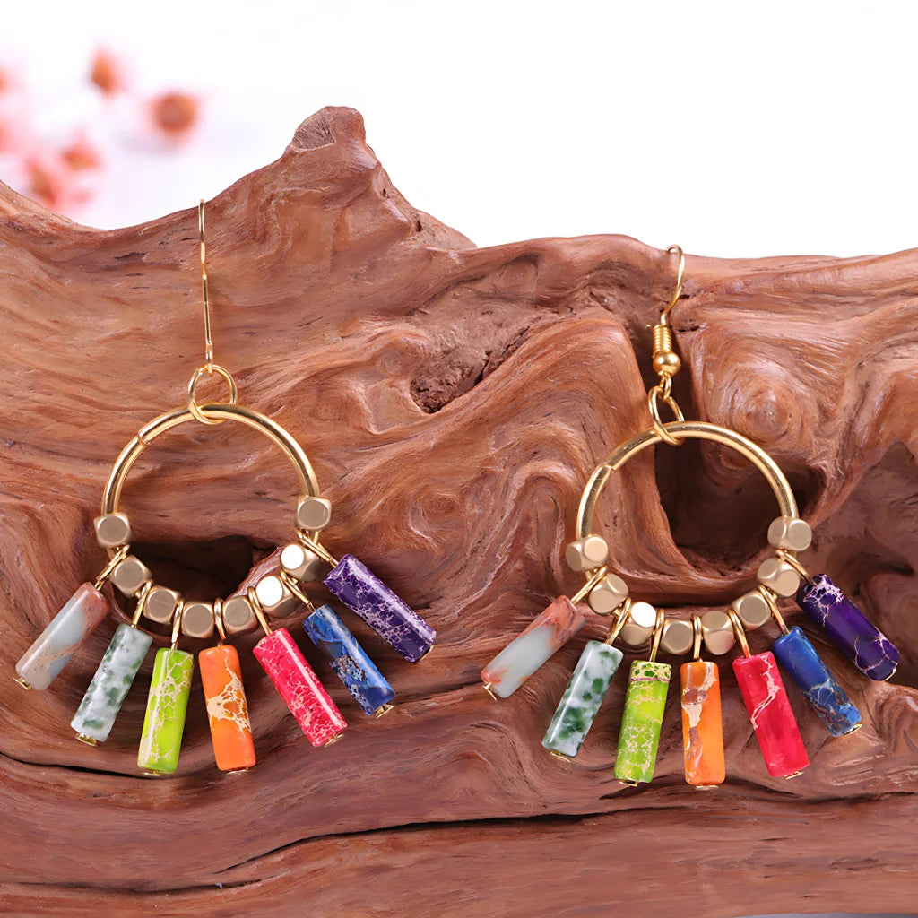 Boho Seven Stone Chakra Earrings For Grounded Style