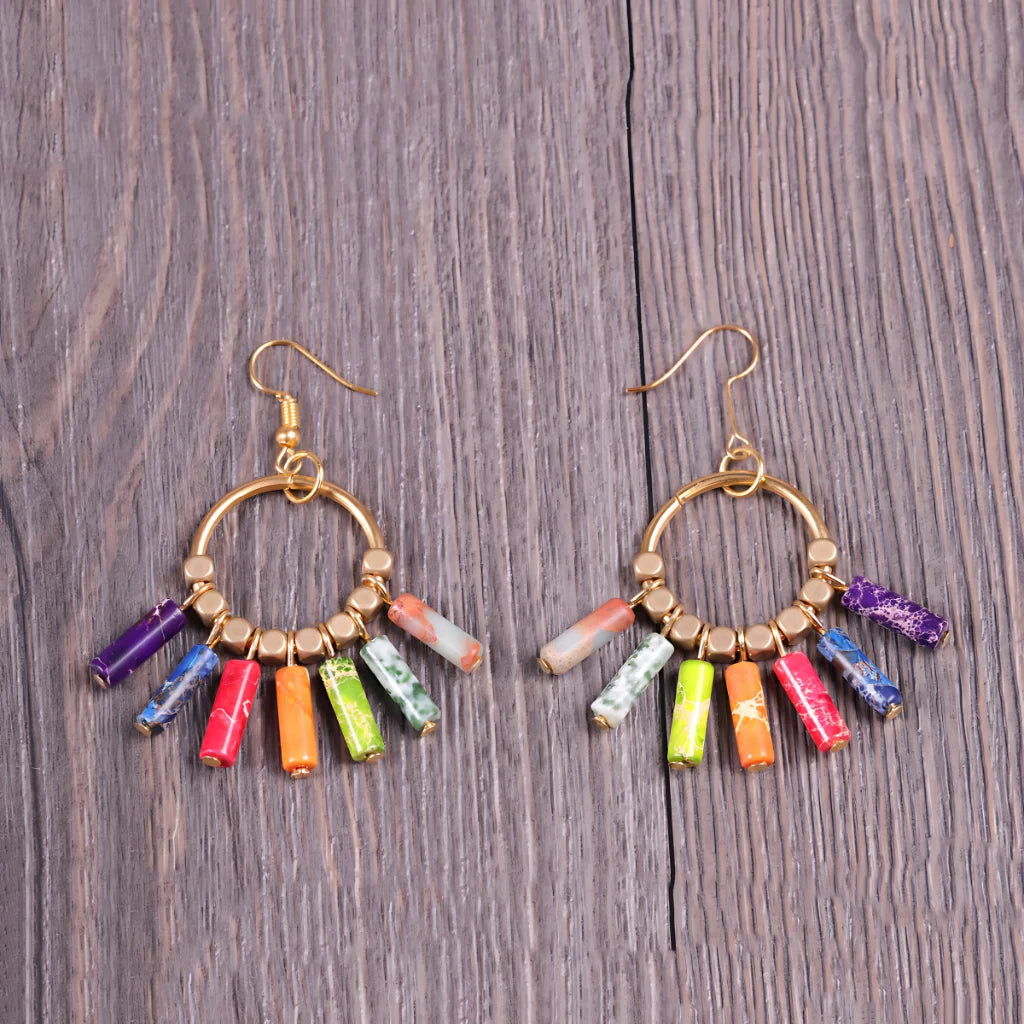 Boho Seven Stone Chakra Earrings For Grounded Style