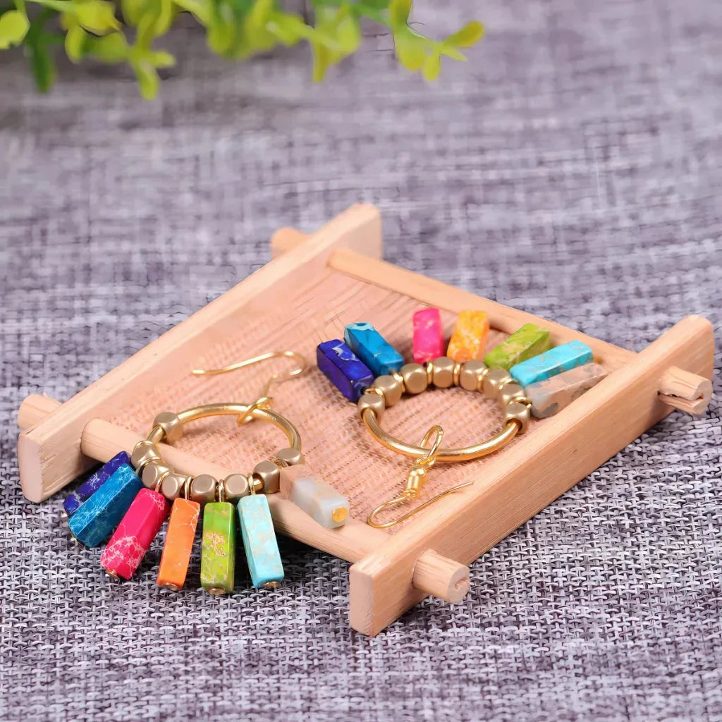 Boho Seven Stone Chakra Earrings For Grounded Style