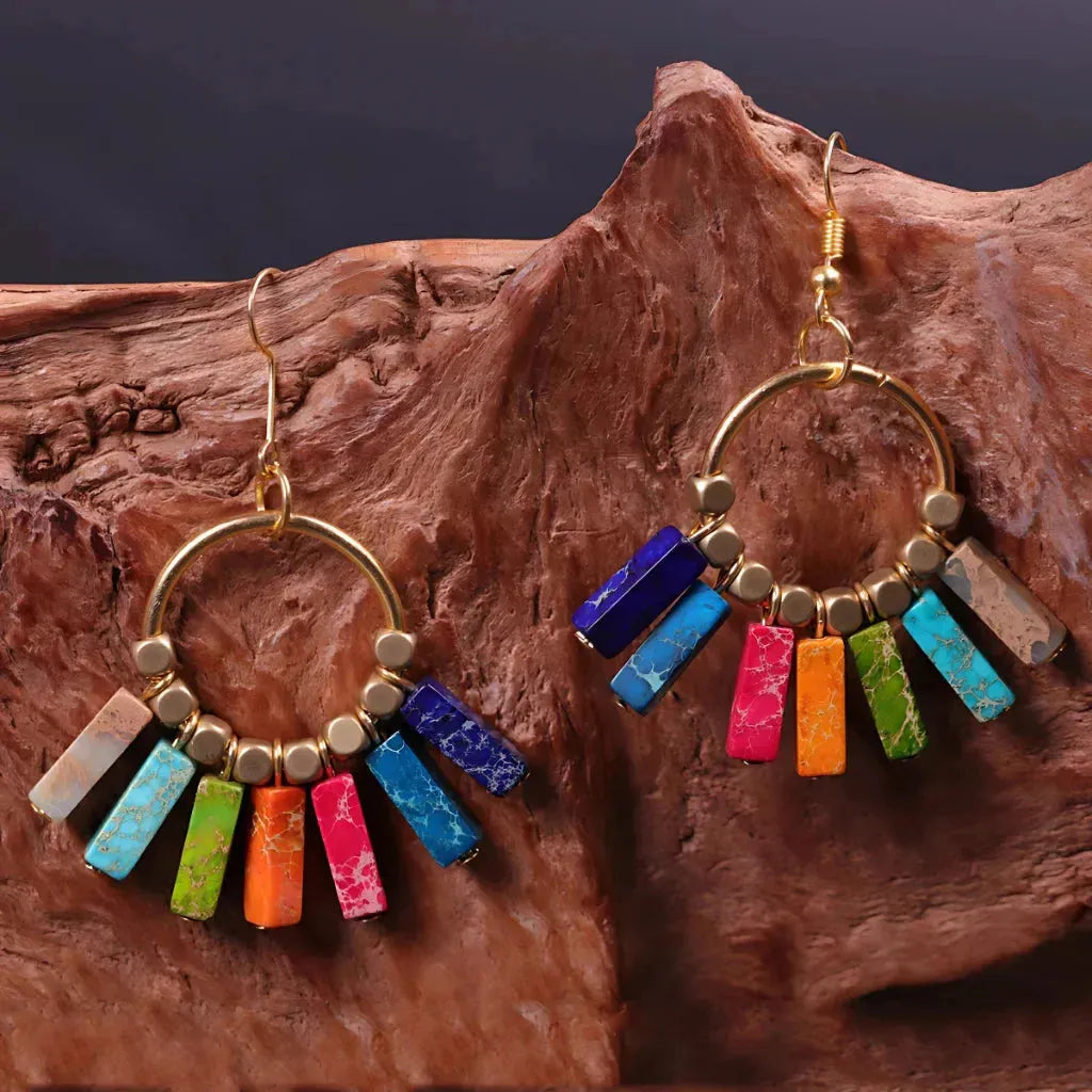 Boho Seven Stone Chakra Earrings For Grounded Style