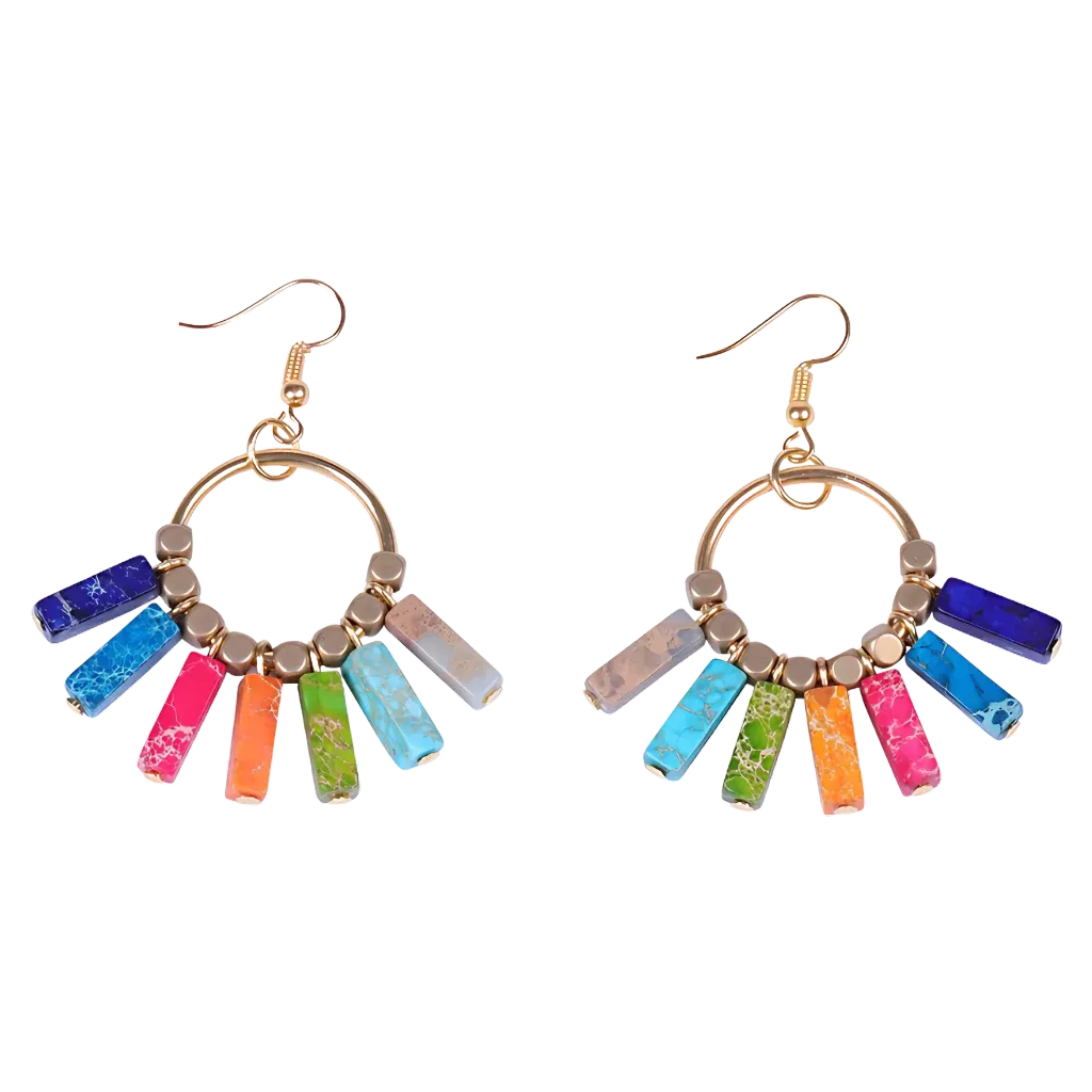 Boho Seven Stone Chakra Earrings For Grounded Style - Set