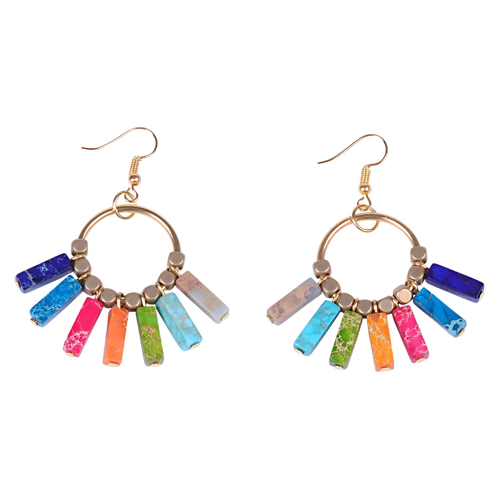 Boho Seven Stone Chakra Earrings For Grounded Style - Set