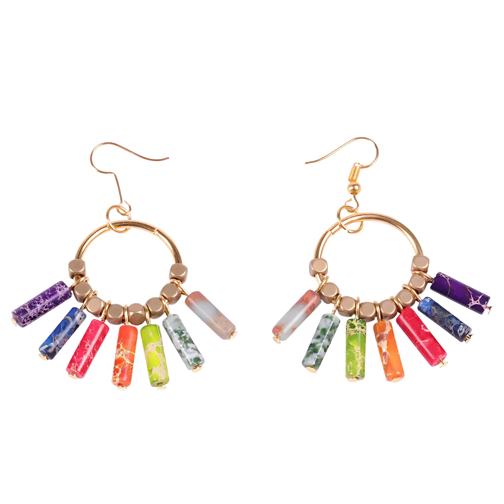 Boho Seven Stone Chakra Earrings For Grounded Style - Set B