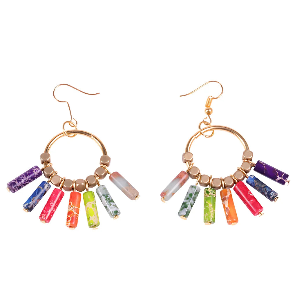 Boho Seven Stone Chakra Earrings For Grounded Style - Set B