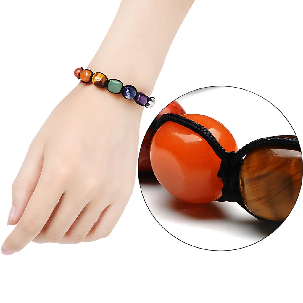 Boho Stone Bracelets Braided With Chakra Beads - Picture color