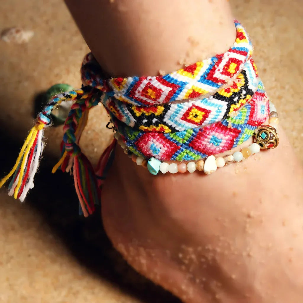 Boho Woven Beachy Anklets For Yoga & Travel