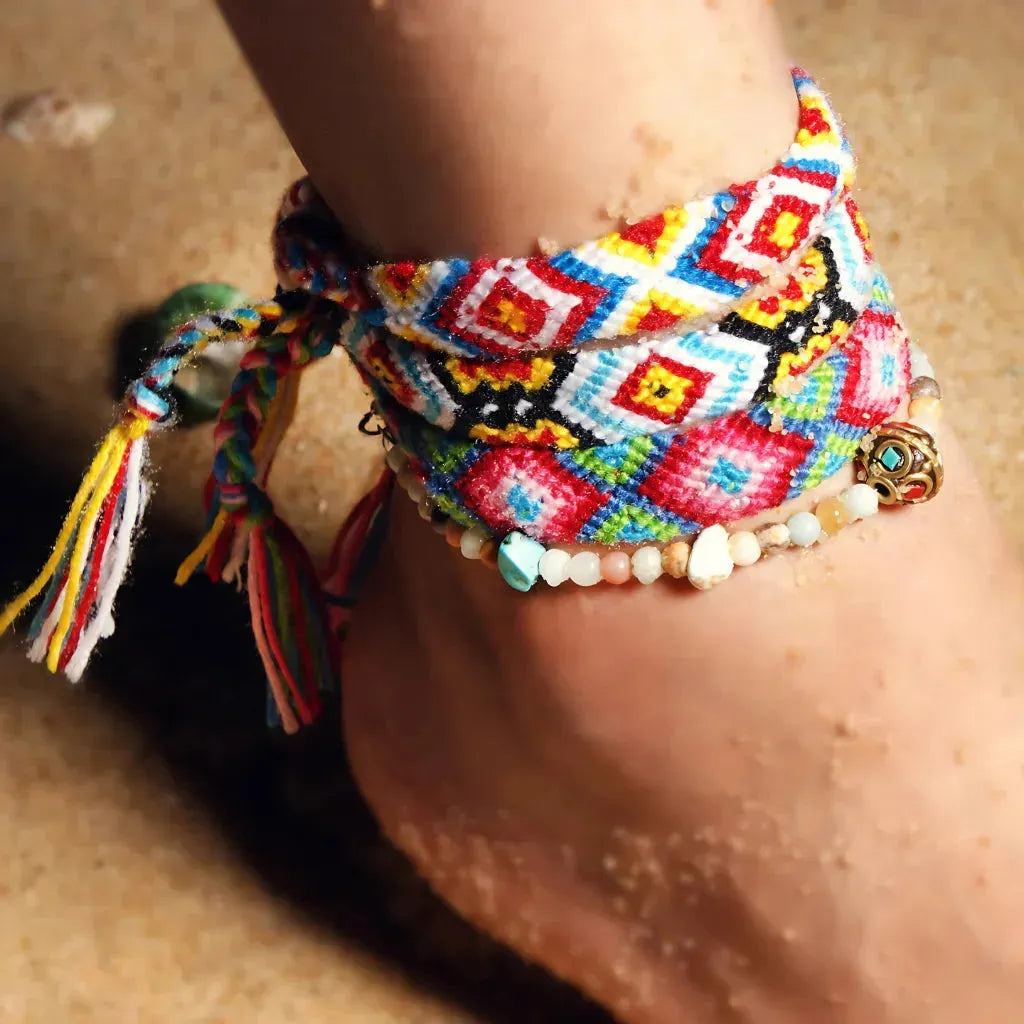 Boho Woven Beachy Anklets For Yoga & Travel