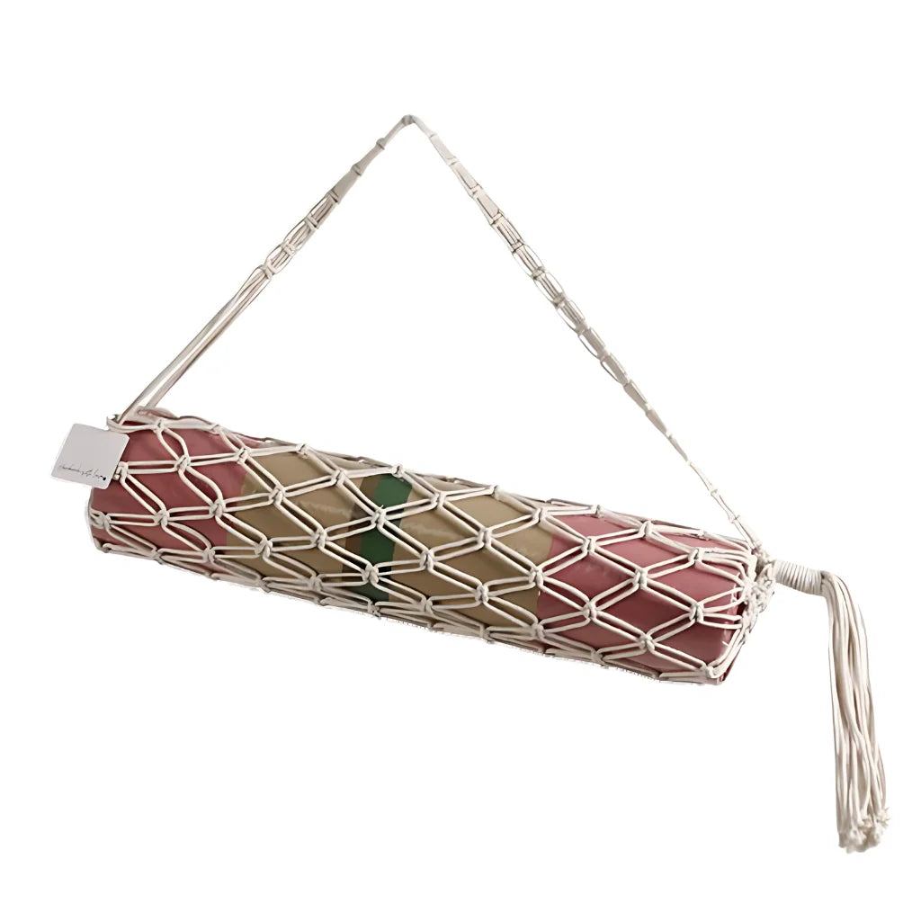 Boho Yoga Matt Holder With Handwoven Tassel Design - C