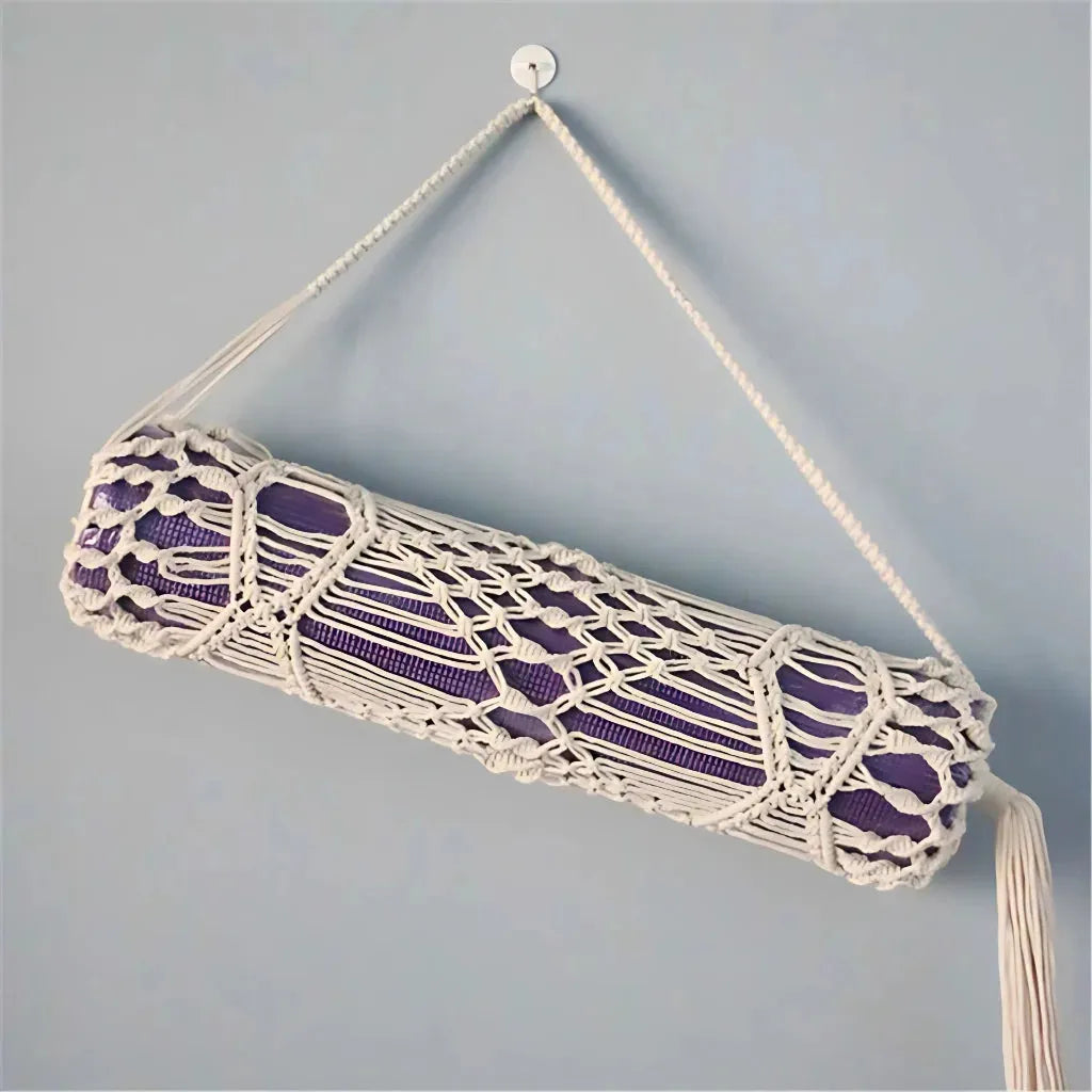 Boho Yoga Matt Holder With Handwoven Tassel Design - D