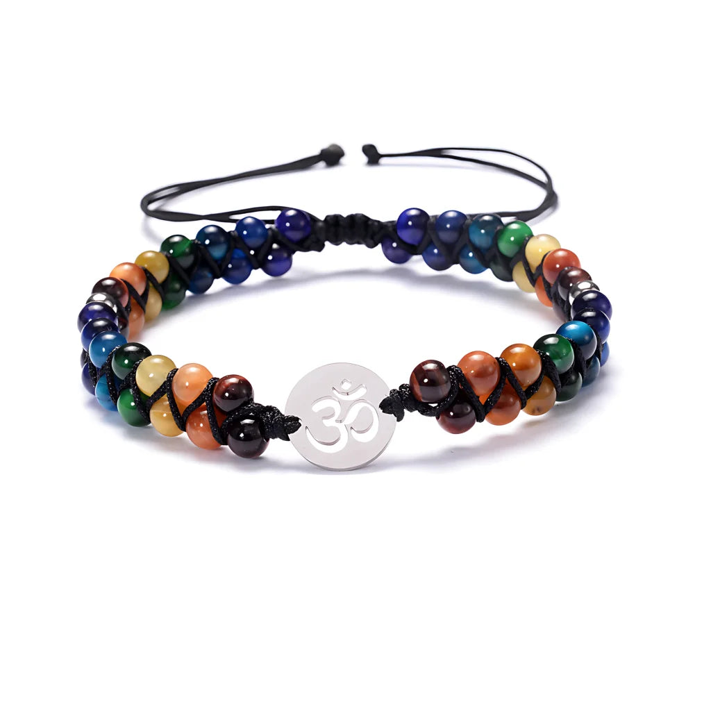 Bracelet Chakra Agate Stone With Handwoven Detail - Gold