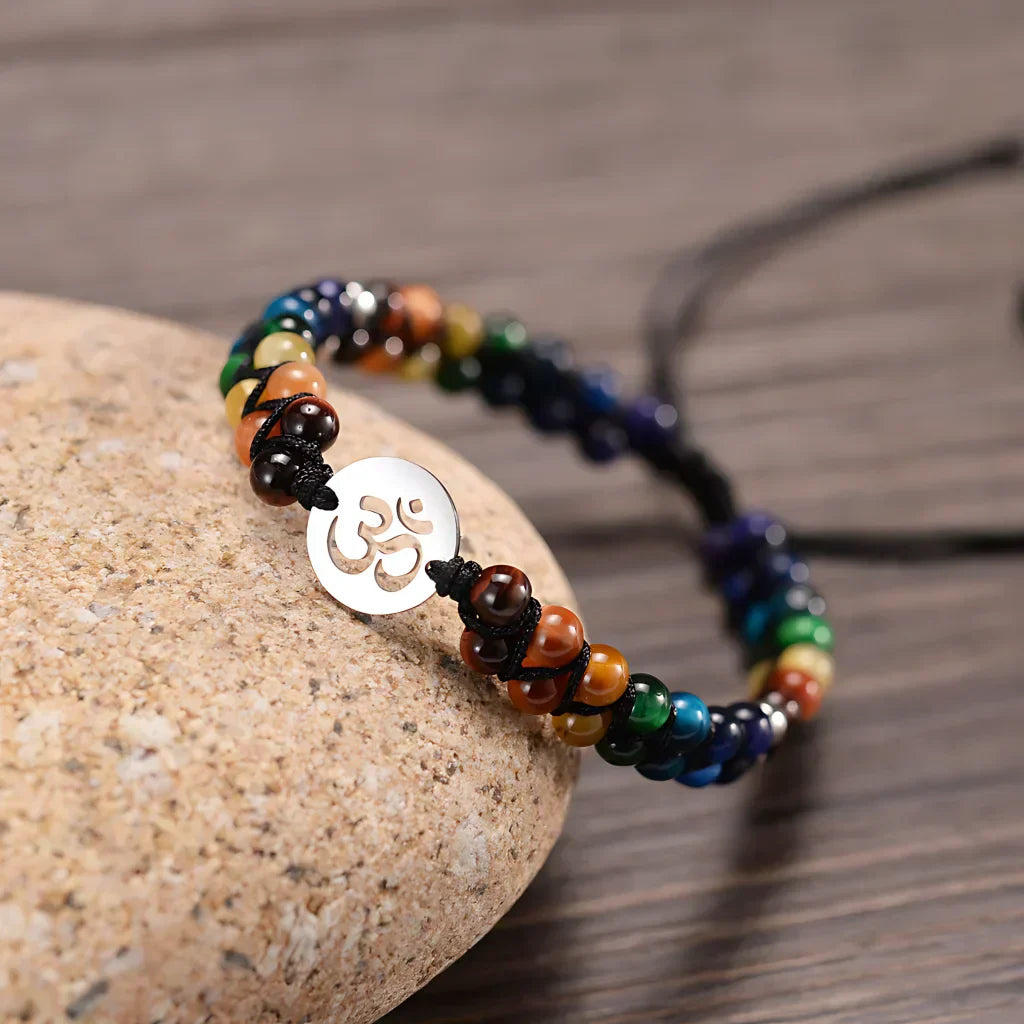 Bracelet Chakra Agate Stone With Handwoven Detail - Gold