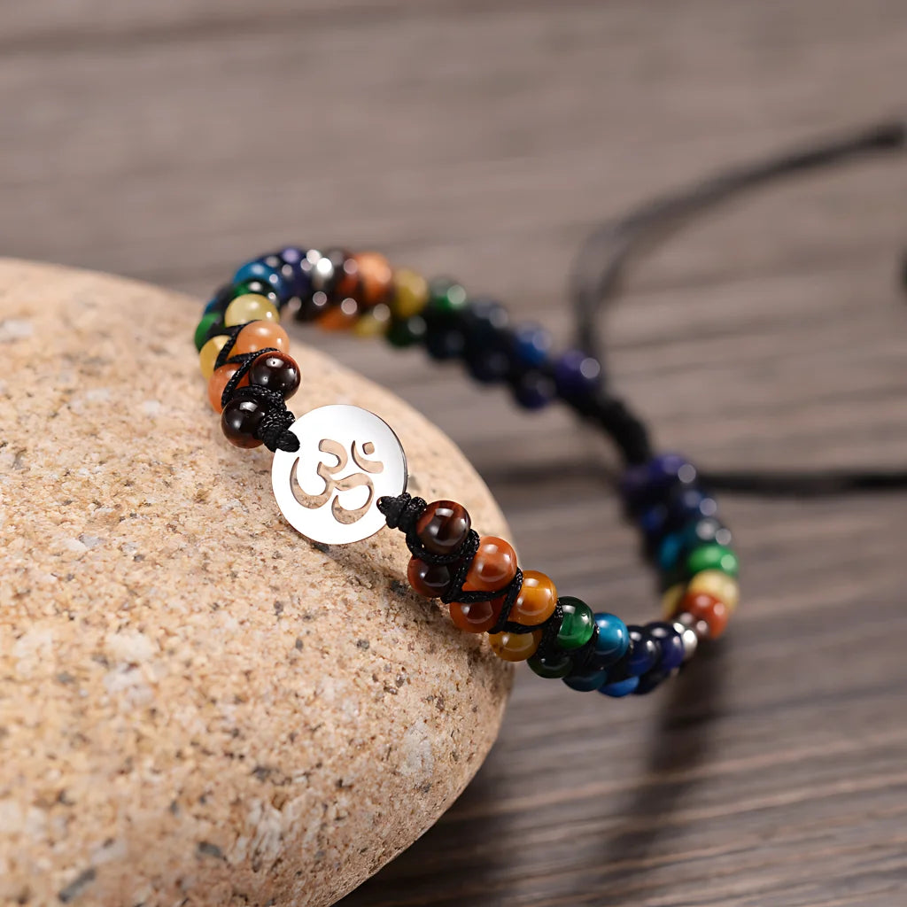 Bracelet Chakra Agate Stone With Handwoven Detail - Gold