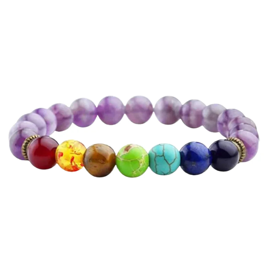 Bracelet Natural Stones With 8mm Round Beads - Style G / Girth: 19.5 cm; Beads: 8mm
