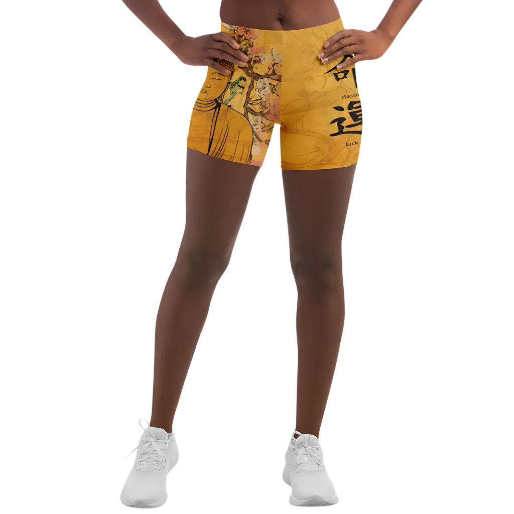Buddha Blossom Women Yoga Shorts With Sacred Motifs