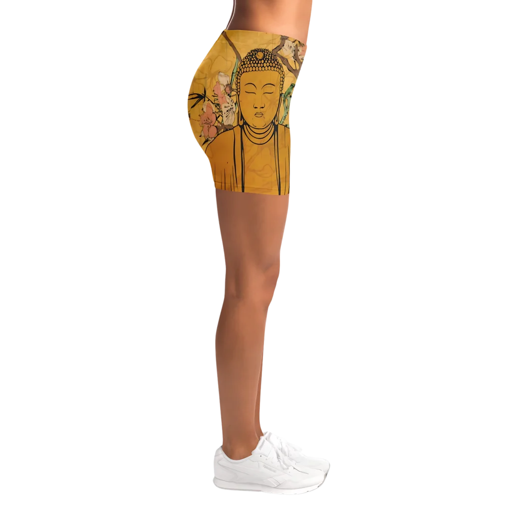 Buddha Blossom Women Yoga Shorts With Sacred Motifs
