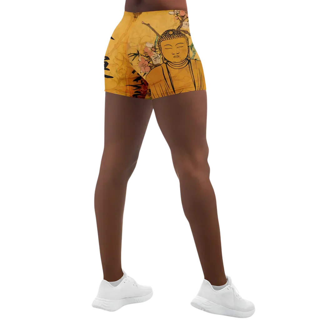 Buddha Blossom Women Yoga Shorts With Sacred Motifs