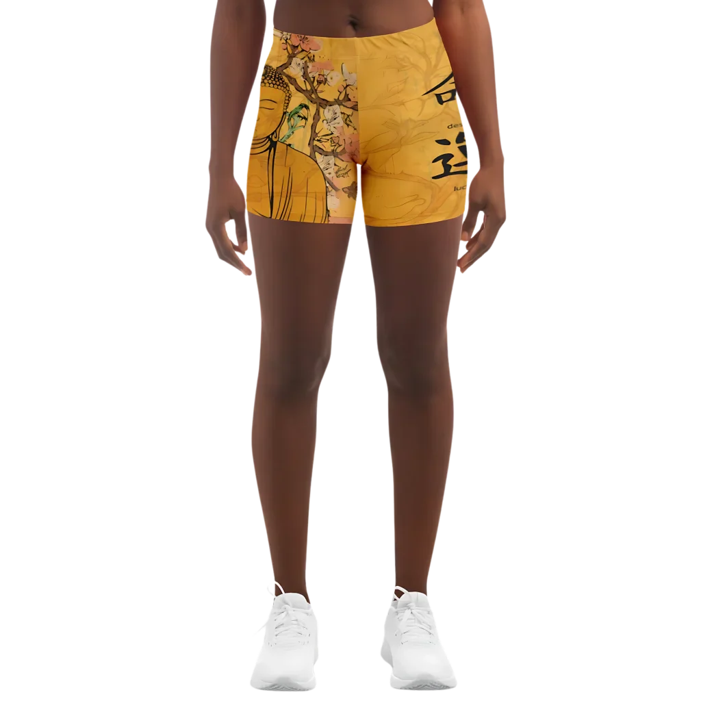 Buddha Blossom Women Yoga Shorts With Sacred Motifs