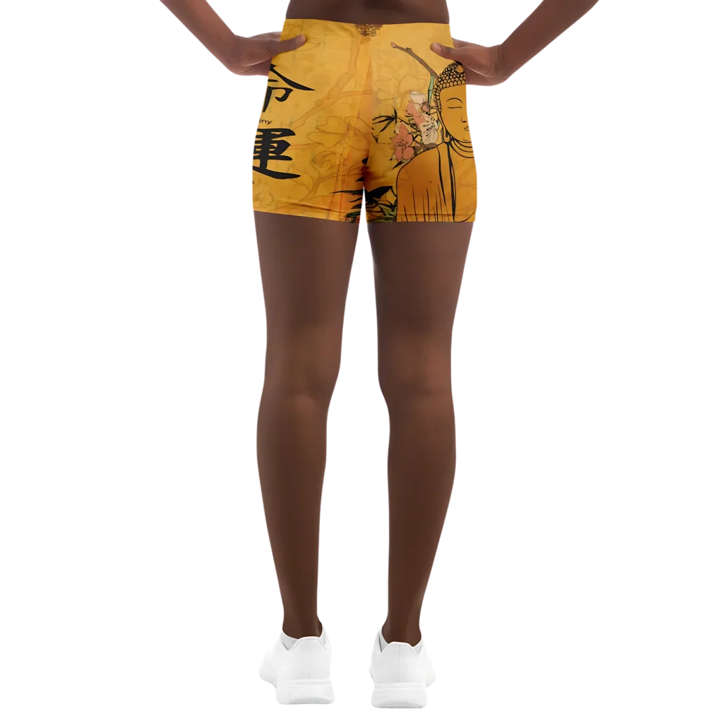 Buddha Blossom Women Yoga Shorts With Sacred Motifs