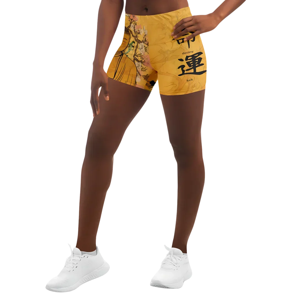 Buddha Blossom Women Yoga Shorts With Sacred Motifs - XS