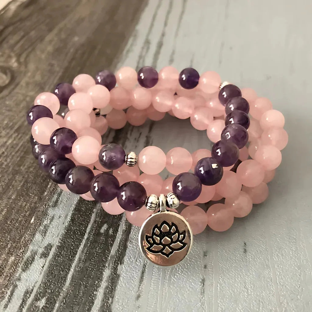Buddha Charm Wrap Bead Bracelet With Natural Stones - Lotus