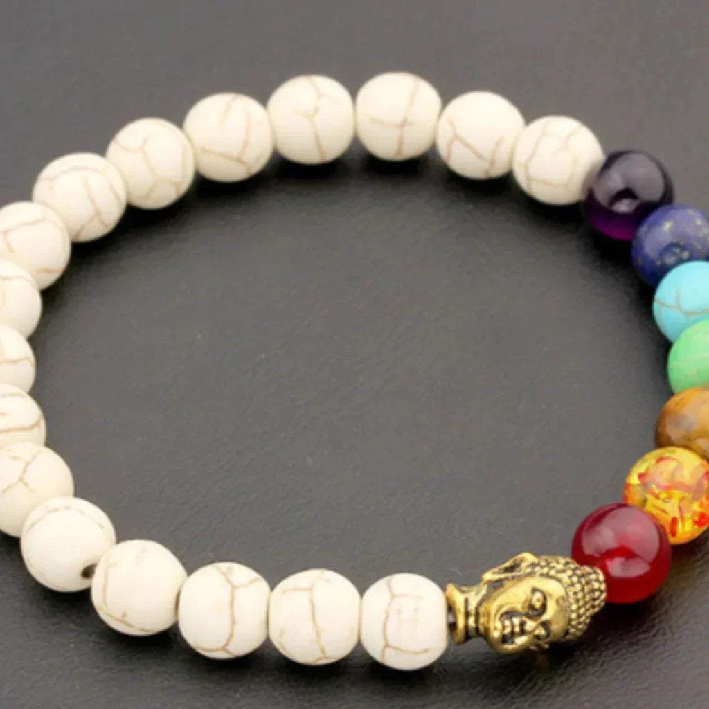 Buddha Meditation Bracelet With Natural Stones - White