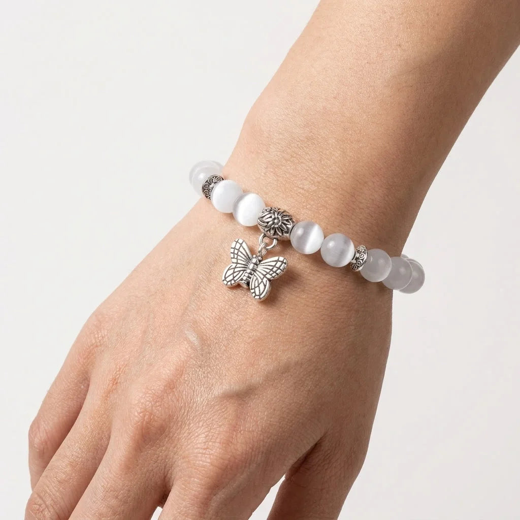 Butterfly Charm Agate Crystal Bracelet For Balance