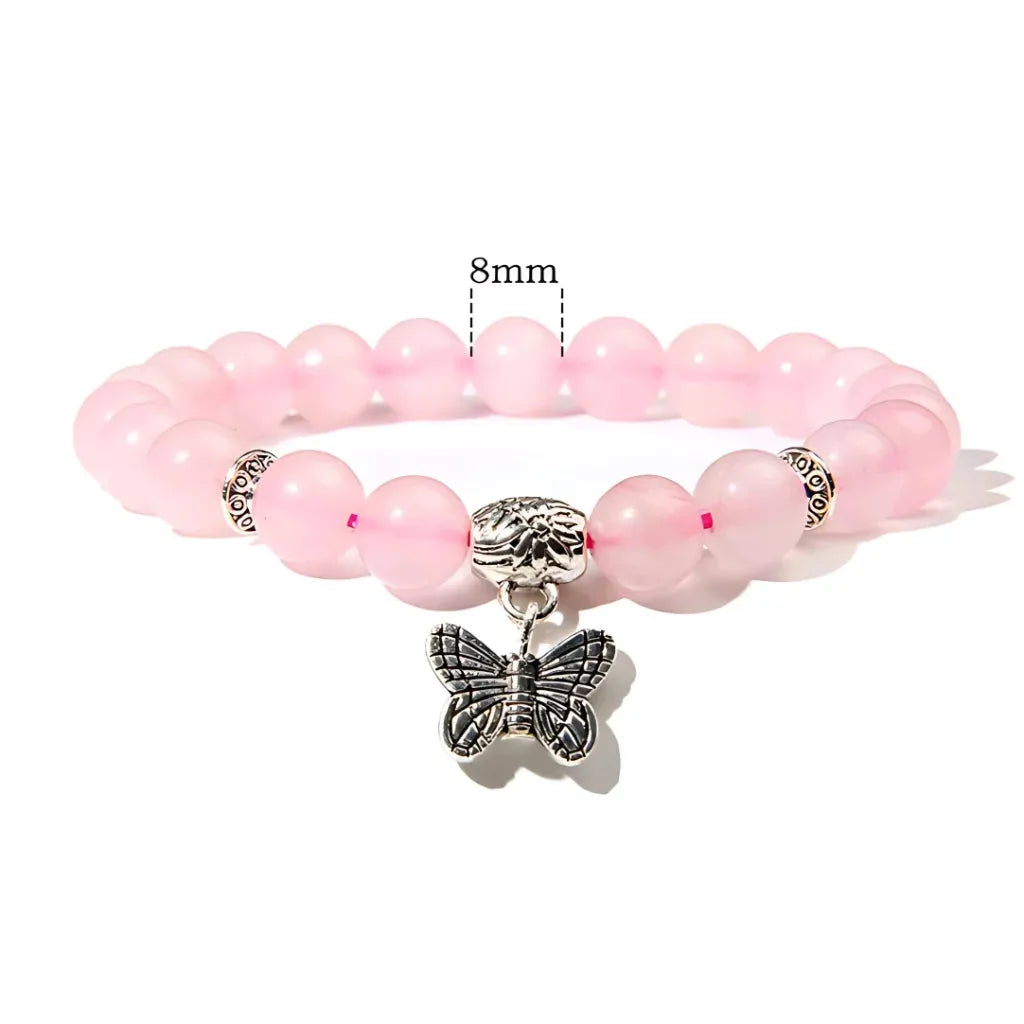 Butterfly Charm Agate Crystal Bracelet For Balance - Pink