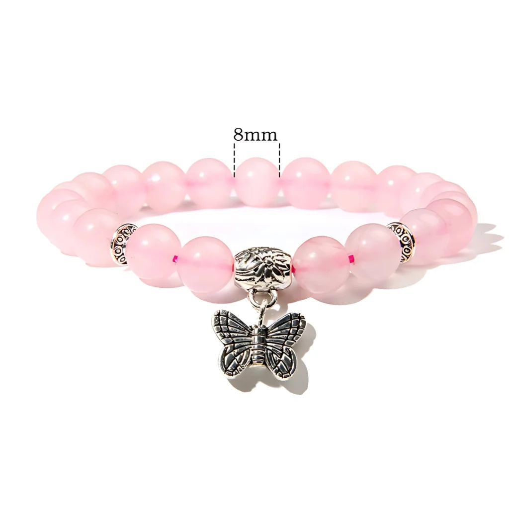 Butterfly Charm Agate Crystal Bracelet For Balance - Pink