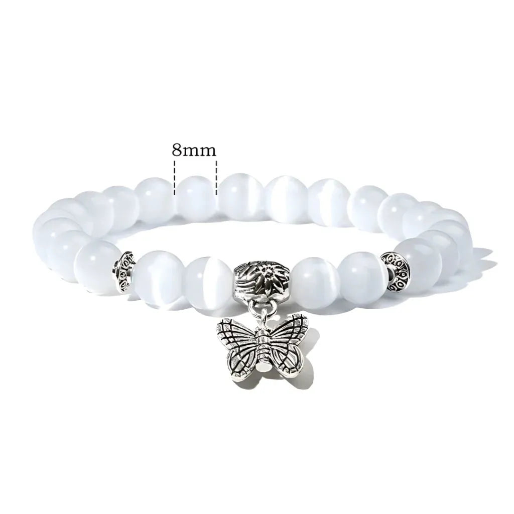 Butterfly Charm Agate Crystal Bracelet For Balance - White