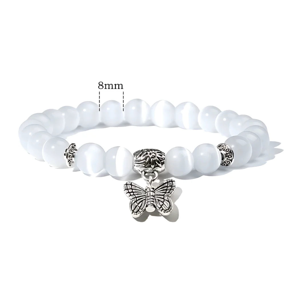 Butterfly Charm Agate Crystal Bracelet For Balance - White