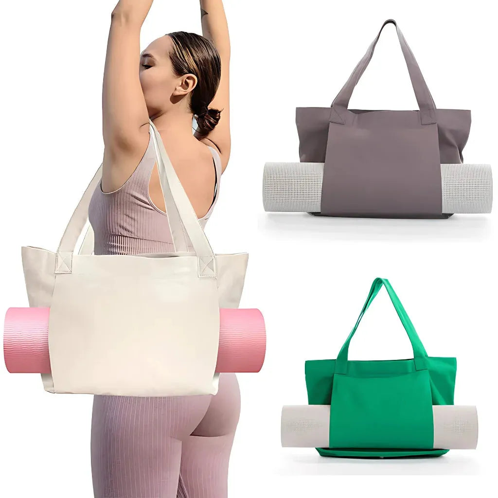 Canvas Yoga Tote With Zippered Storage Pocket