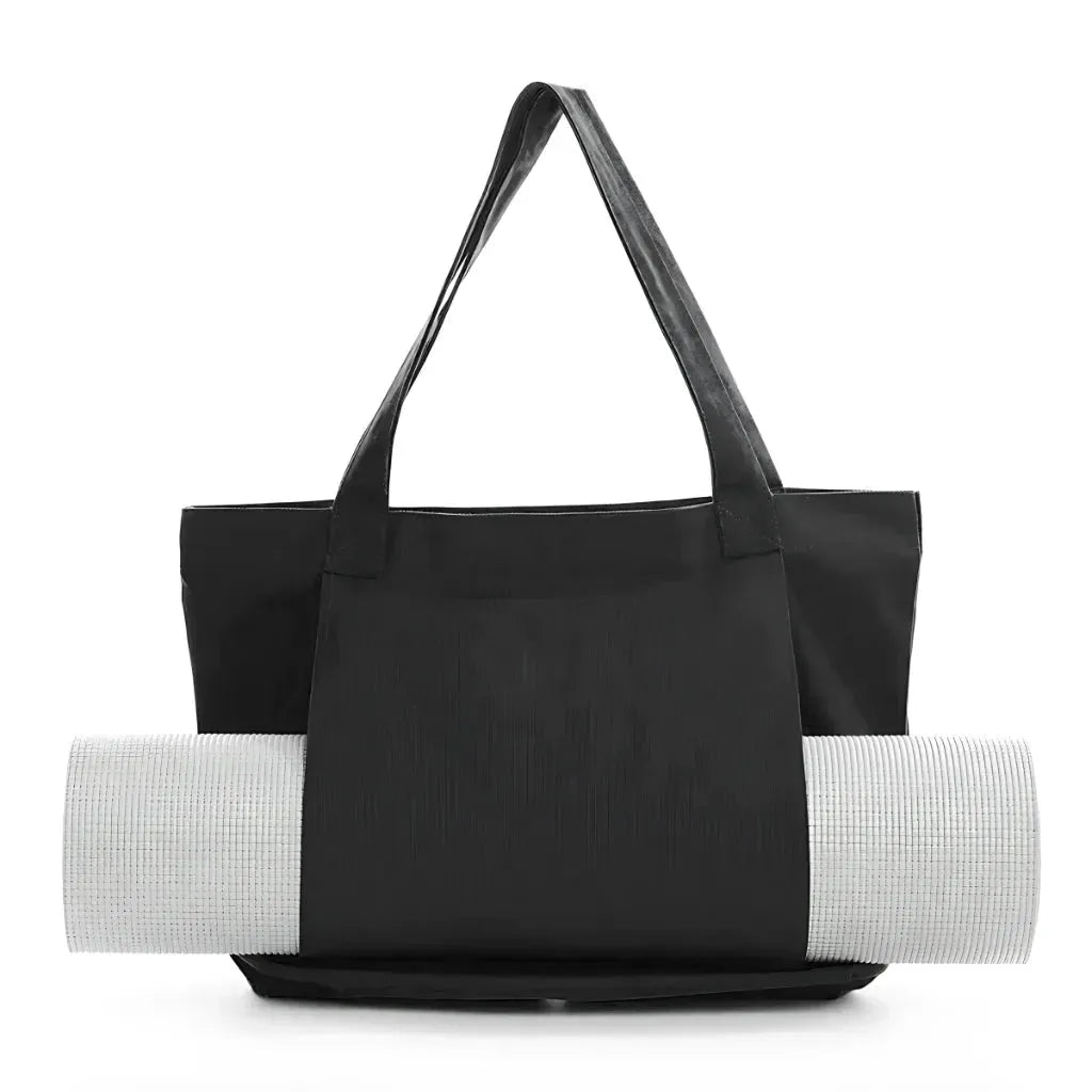Canvas Yoga Tote With Zippered Storage Pocket - Black