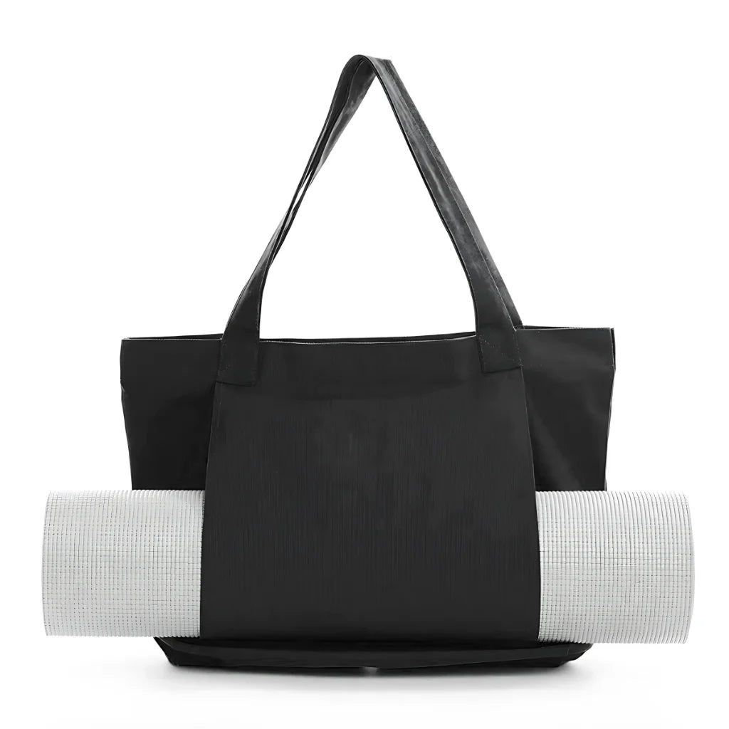 Canvas Yoga Tote With Zippered Storage Pocket - Black