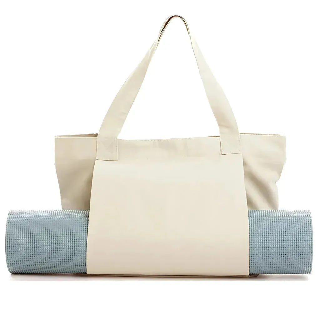 Canvas Yoga Tote With Zippered Storage Pocket - Khaki