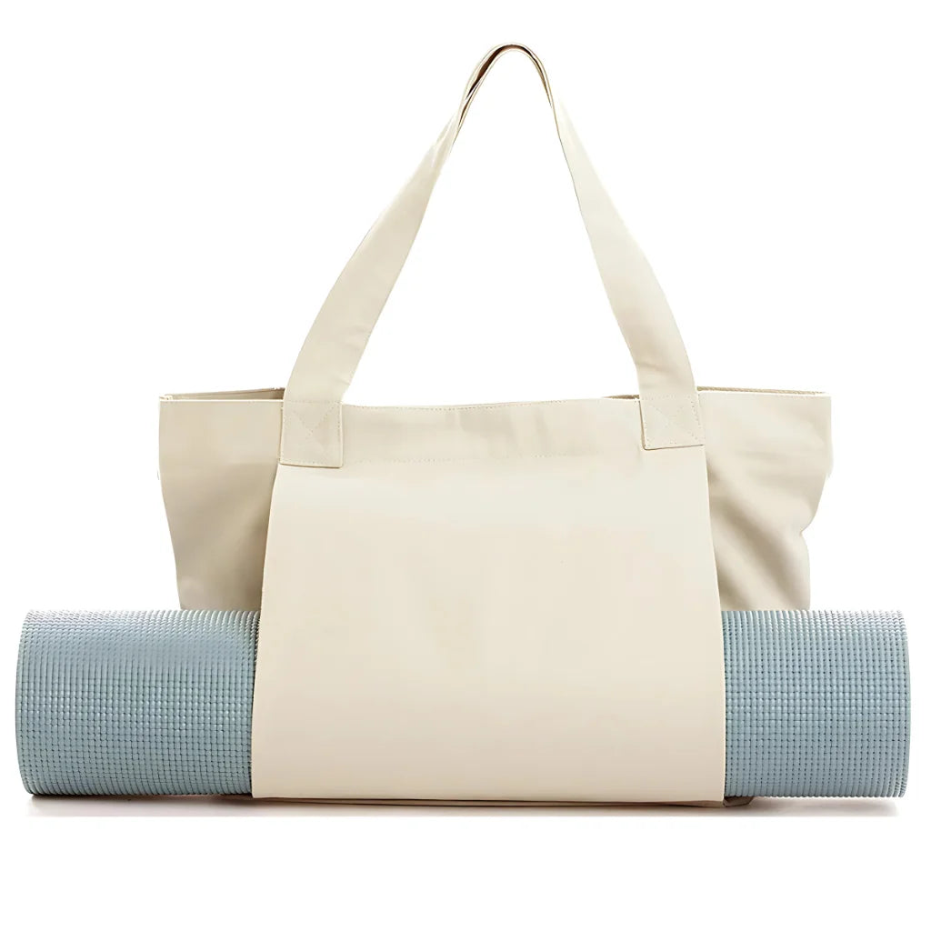 Canvas Yoga Tote With Zippered Storage Pocket - Khaki