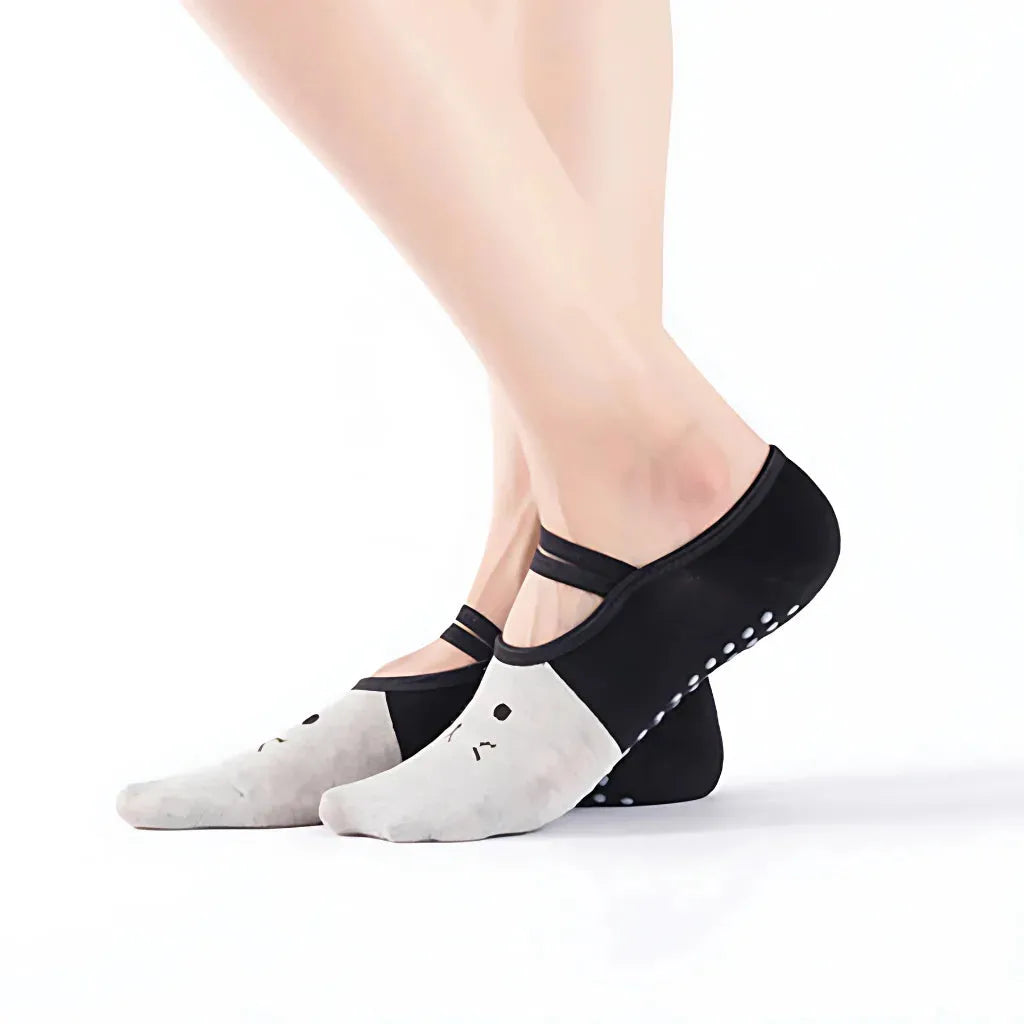 Cartoon Pattern Pilates Socks Grip For Yoga & Dance - Light grey black / one size