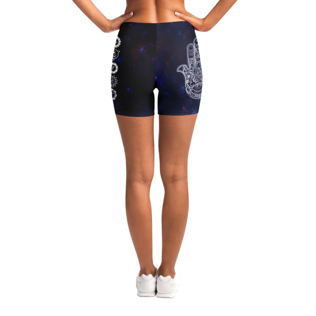 Celestial Balance Woman Yoga Shorts With Chakra Print