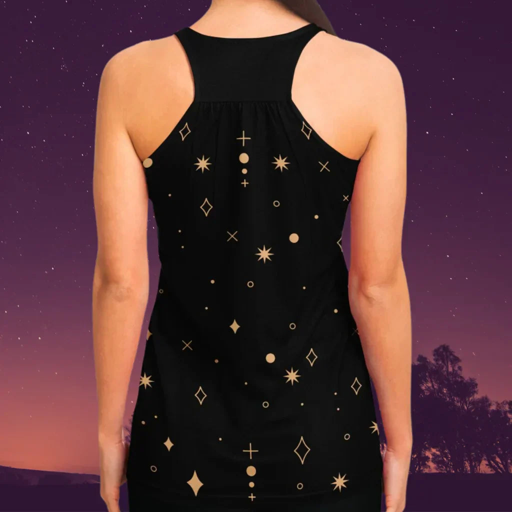 Celestial Moon Phases Racer Top In Night Sky Black