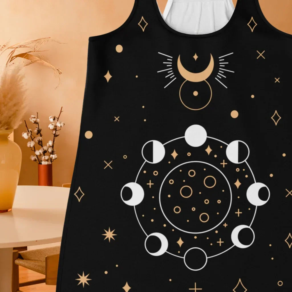 Celestial Moon Phases Racer Top In Night Sky Black