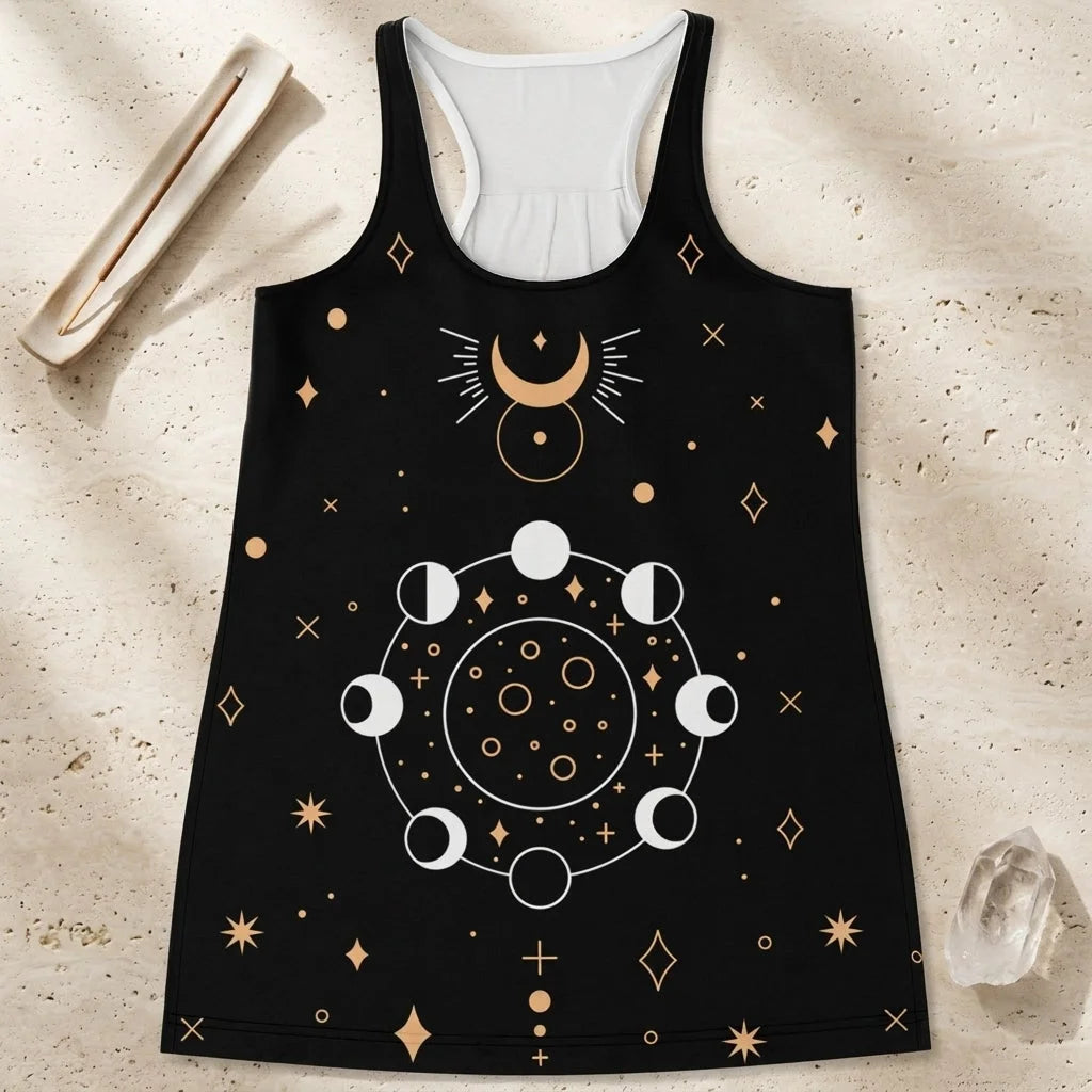 Celestial Moon Phases Racer Top In Night Sky Black