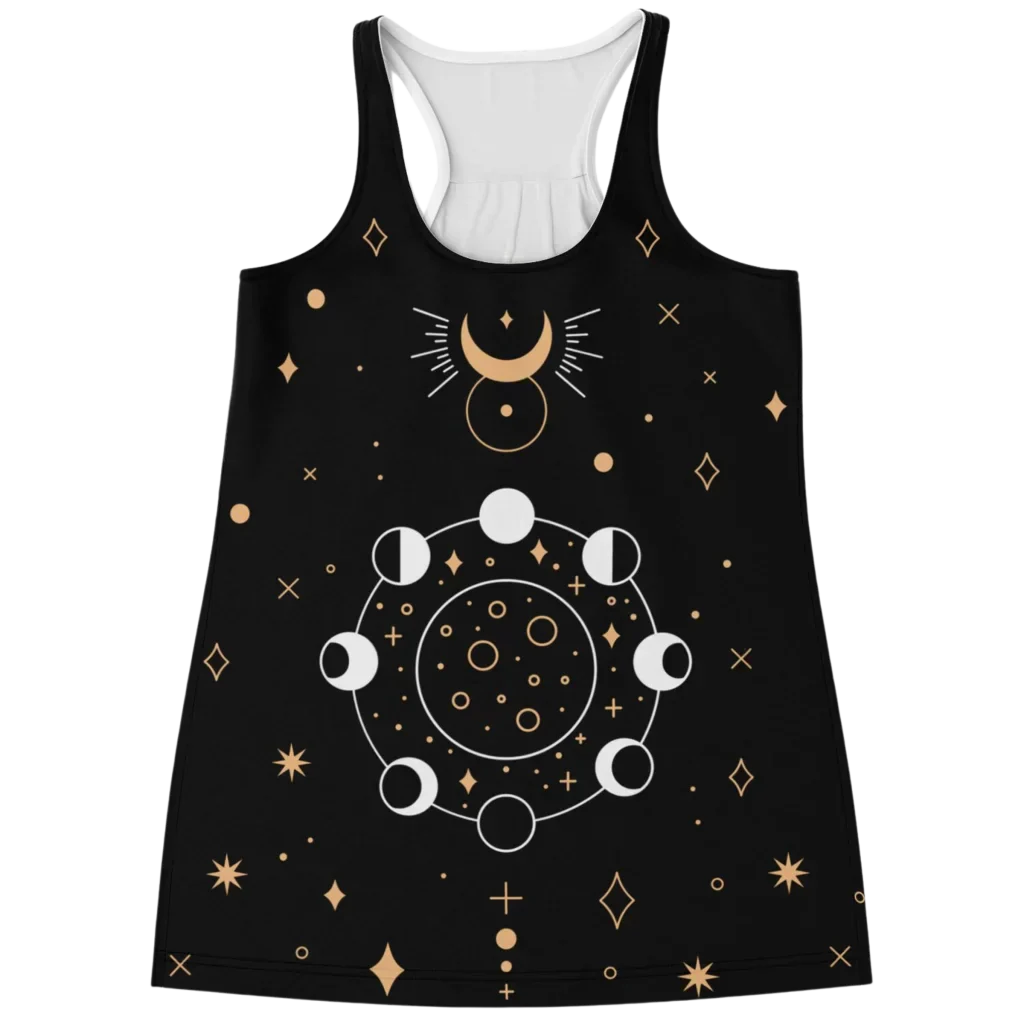 Celestial Moon Phases Racer Top In Night Sky Black - XS