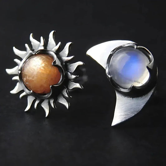 Celestial Moon Star Stone Silver Earrings - Silver