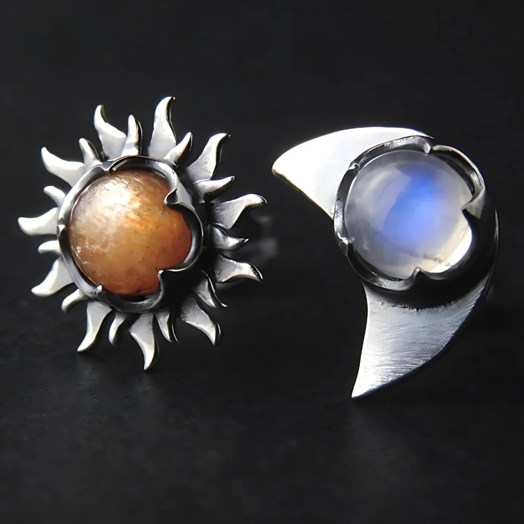 Celestial Moon Star Stone Silver Earrings - Silver