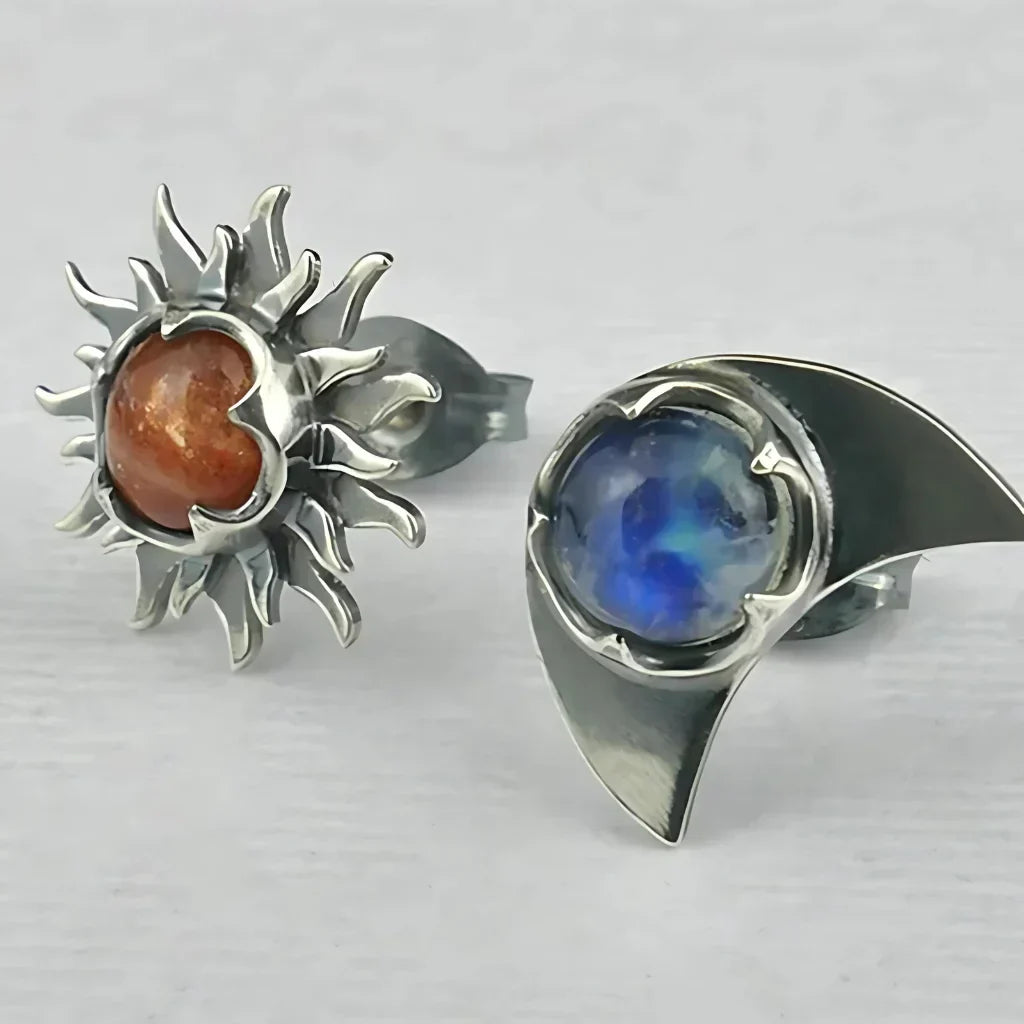 Celestial Moon Star Stone Silver Earrings - Silver
